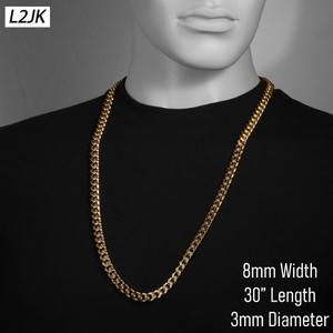 Authentic Solid Cuban Link Chain 6mm, 8mm & 10mm 30" 14K Gold Plated Hip Hop Men