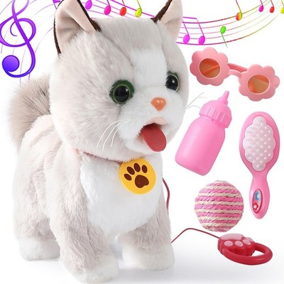 Ylpaprm Walking Cat Set Interactive Talking Toy Kitten Repeat What You Say Ro...