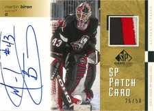 2001-02 SP Game Used Patch Autographs Martin Biron #26/50