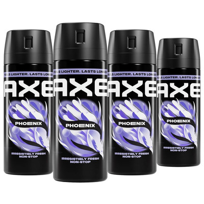 AXE Body Spray Phoenix 4 Count Apollo 48 Hour All over Fresh Aluminum Free 2.9 O
