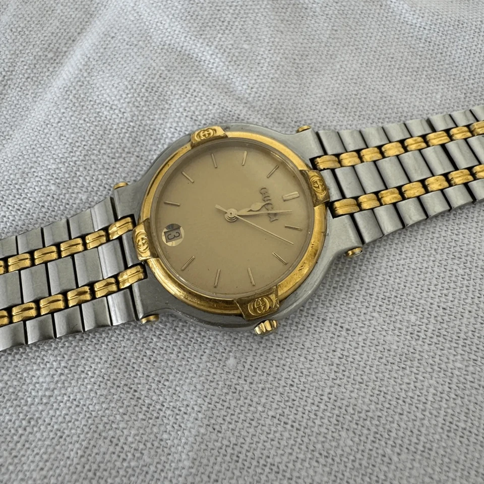 Gucci 9000 M Men's Vintage Watch Two Tone Gold Silver Stainless Steel Gold Dial - image 3 of 4