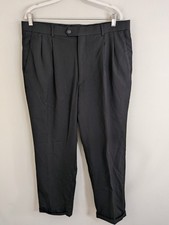 Paul Fredrick Dress Pants Men's 36x30 Black Cuffed 100 Wool Pleated