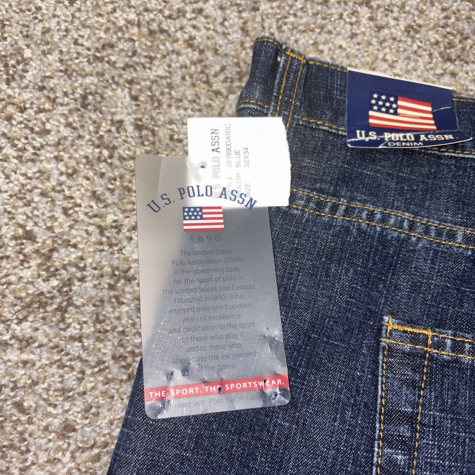 U.S. Polo Assn Jeans Mens 52x34 Denim Dark Wash Vtg Fits 51 X 34 NEW - View 3