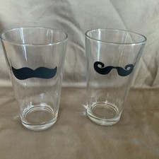 Set of Two Novelty Mustache Glasses 16 OZ.