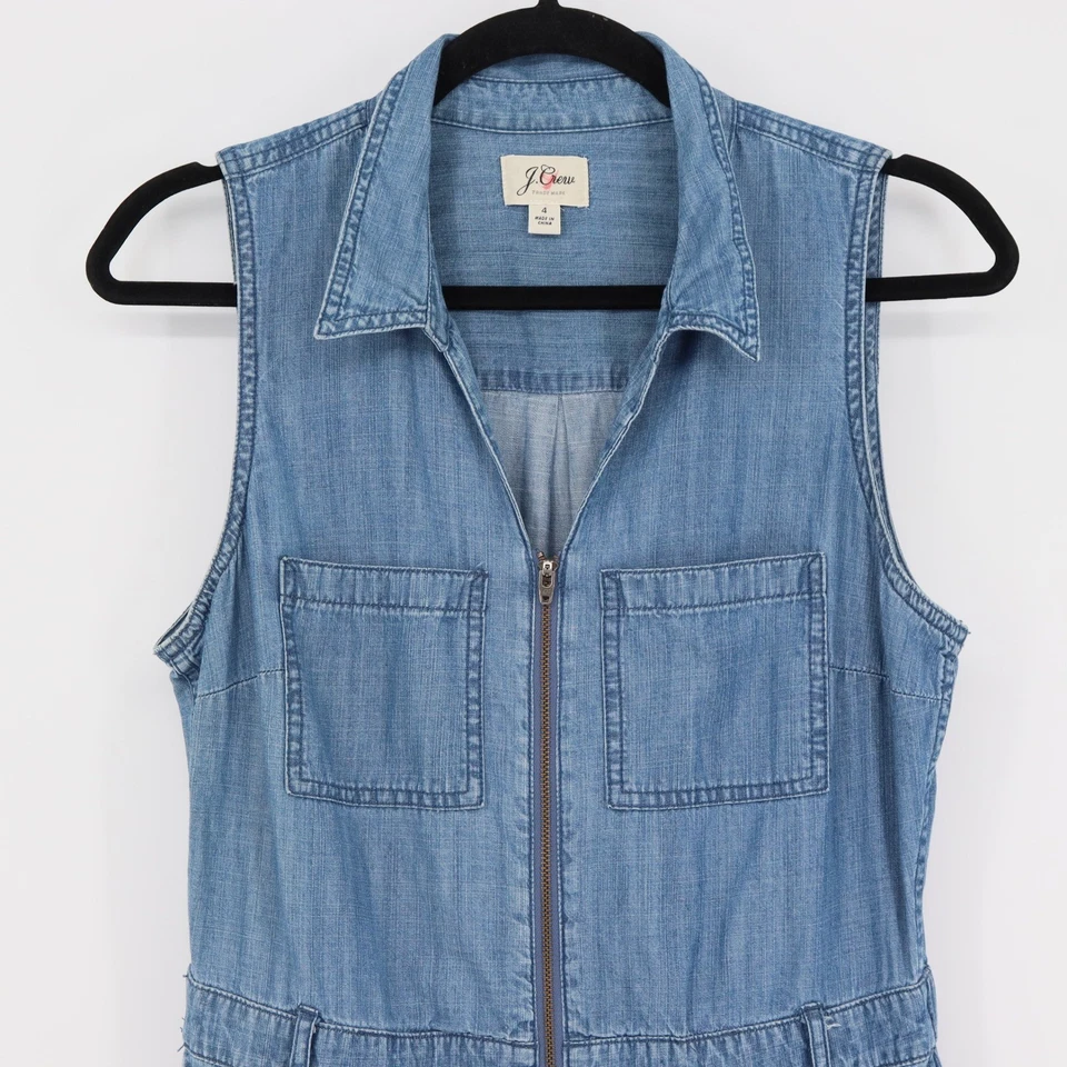 J. Macacão Crew Feminino Chambray Denim Sem Mangas Zíper Completo Perna Larga Tamanho 4 - Imagem 2 de 4