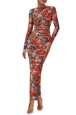 PRETTYGARDEN Women's Long Sleeve Maxi Dress 2025 Fall Ruched Bodycon Floral M...