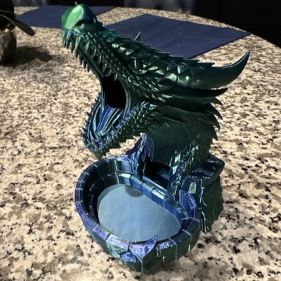 Blue Green 3D Printed Dragon Head Dice Roller D&D Collectable Piece