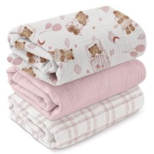 Muslin Swaddle Blankets,3-Pack Receiving Blankets for Newborn Boys and Girls,...