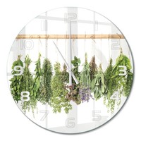 Runde Glasuhr Runde Wanduhr Aus Glas KräUter Am Band WeißE Zeiger Fi60 Cm