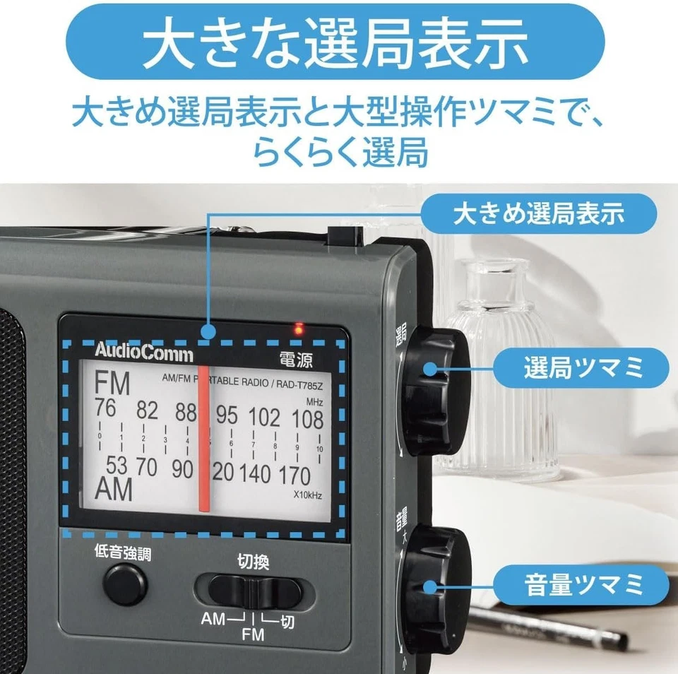 OHM AudioComm Portable Radio  AM/FM Gray RAD-T785Z-H 03-5057 from JAPAN NEW MJZ - Image 2 of 4