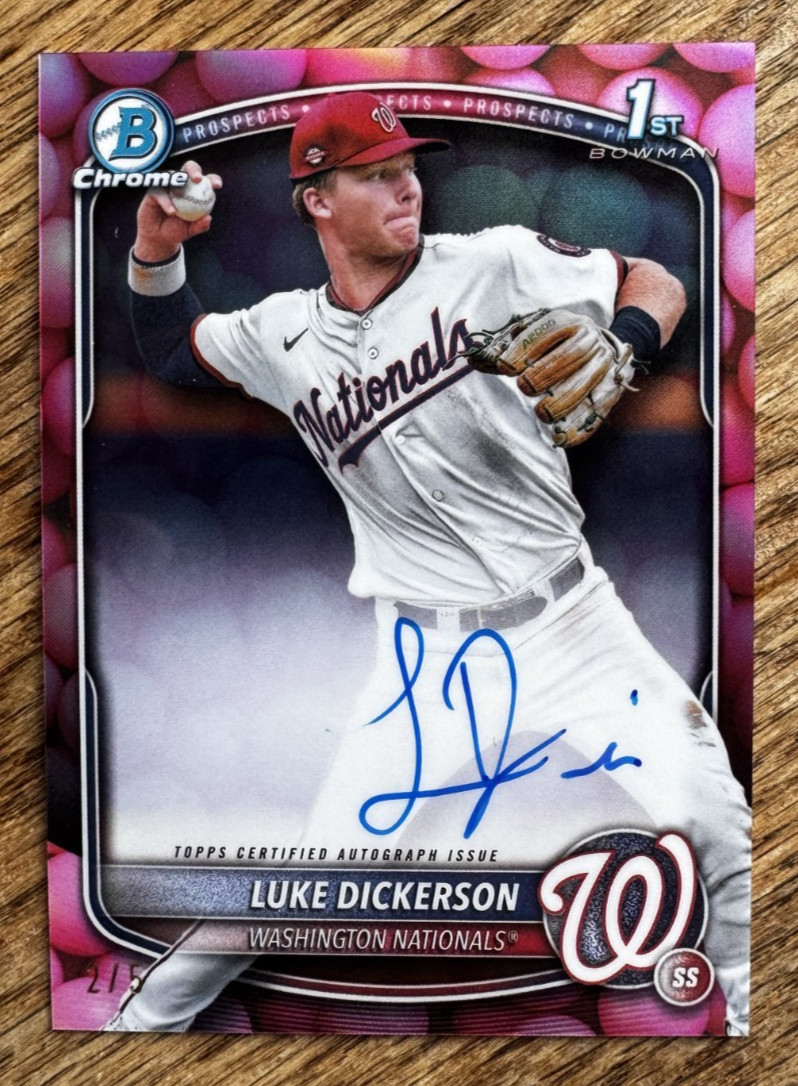 LUKE DICKERSON 2025 Bowman Chrome 1st Bubble Gum Refractor Auto #2/5 Nationals!