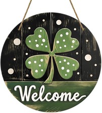 St. Patrick's Day Door Sign Welcome St. Patrick's Day Wreath Wooden Shamrock Doo