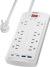 8-Outlet Surge Protector Power Strip, 5Ft Flat Plug Extension Cord with 2 USB-C