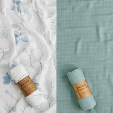 Insular Muslin Swaddle Blanket, Baby Wrap for Large, Green&plants 