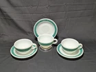 Vintage Pyrex Double Tough 3 Cups And Saucers Green Laurel Leaf