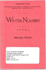 Marilyn Hacker / WINTER NUMBERS Uncorrected Proof 1st 1994