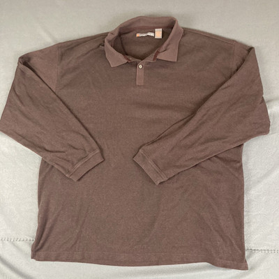 John Henry Polo Shirt Men's 3X Brown Ribbed Long Sleeve Pullover Casual