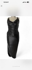Fashion Nova Black Silver Metallic Sequin Maxi Dress Cowl Neck Strappy S