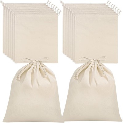 Pack of 16 Small Fabric Bags, 25 x 30 cm, Fabric Bags with Drawstring, Cotton...