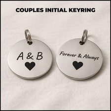 Engraved Initials Keyring for Couples Personalised Gift Set Matching His Hers