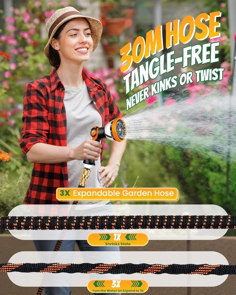 Expandable Garden Hose - 100FT (30M) Copper Bullet with 10 Function Spray Nozzle - image 4 of 4