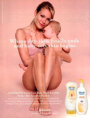 Johnson's Softwash Body Wash Lotion Pretty Blonde Lady Baby Vintage PrintAd 2005