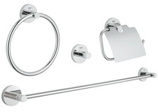 Grohe 40776001 Essentials 4-in-1 Bathroom Accessory Set Chrome Towel Ring Hook