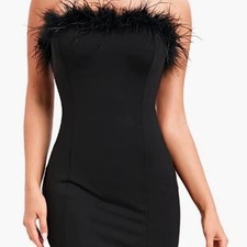 Better Be Black Feather Trim Bodycon Mini Party Dress Women’s Size Medium