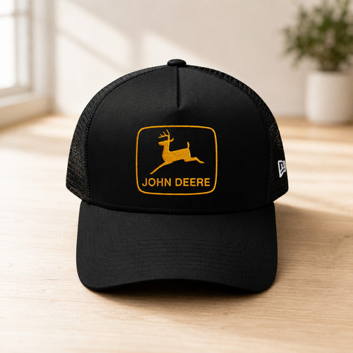 John Deere Black Trucker Mesh Snapback Adjustable Embroidered Logo Hat