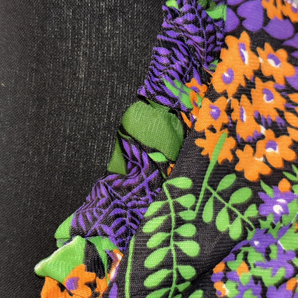 Maxi Vestido Vintage Años 70 Negro Floral Volantes Cuello en V Manga Larga Retro Hippy Talla S Foto 3 de 4