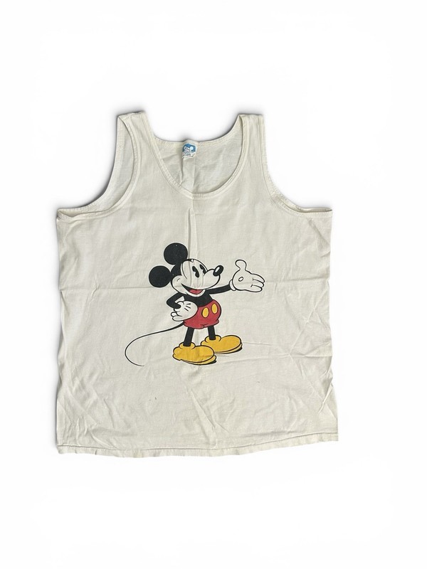 USA Singlestitch Disney Character Mickey Mouse White Tank Top Shirt Adult XL