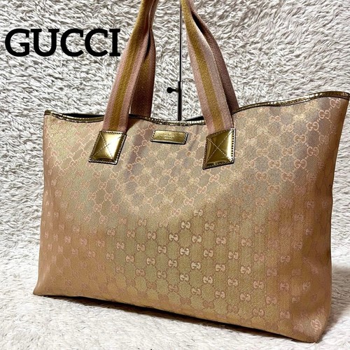 GUCCI GG Canvas Pink Gold Tote Bag A4 Business Handbag Unisex Auth