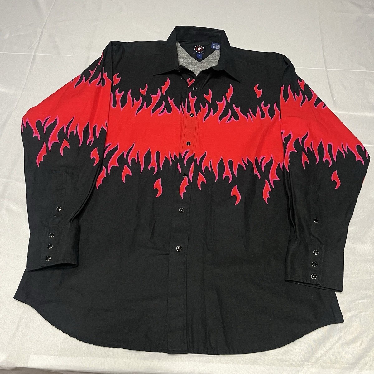 Brooks & Dunn Panhandle Slim Shirt Mens L Black Red Flame Pearl