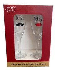Mr.  Mrs. Wedding 2-piece Champagne Glass Set Happy Hour NIB J5