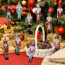 12pcs Christmas Nutcracker Soldier Wooden Hanging Ornaments Xmas Tree Decor