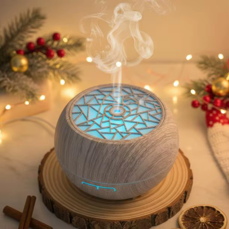 550Ml Wood Grain Essential Oil Diffuser & Humidifier, Remote Control, 7 LED Mood