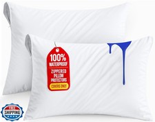 Utopia Bedding Waterproof Pillow Protectors Zippered Queen Size 2 Pack, Whit