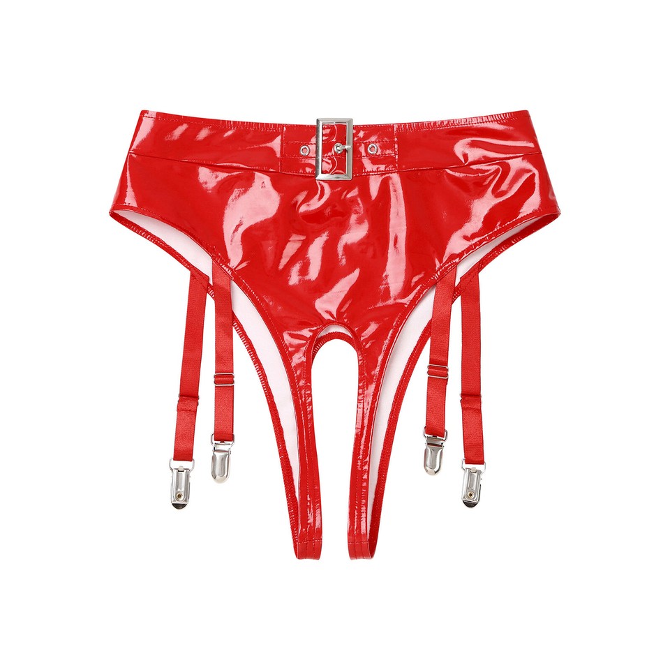 Women's PVC Leather High Waisted Open Crotch Thong Underwear Dance Rave