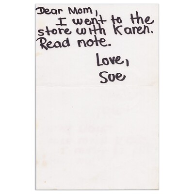 A Note To Mom - Vintage Handwritten Letter - 1960s Found Object Art - Love, Sue