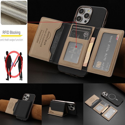 Magnetic PU Leather Wallet Case Cover Fit for*iPhone 16 Pro Max 15 14 13 12 11 - Picture 14 of 78