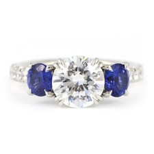 Three Stone 3 Ct White Round CZ  Blue Sapphire Engagement Ring 925 Silver