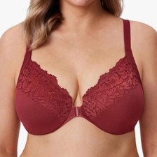 DELIMIRA Front Closure Bras Lace Full Coverage Underwire Bra Sz 44F Red Revelry