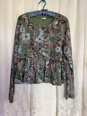 love, Fire Juniors Long Sleeve Mesh Babydoll Top Size XL  Green Boho Ruffle