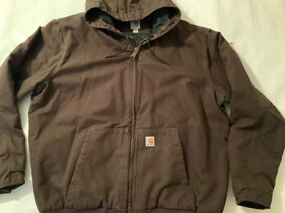 VTG Carhartt Jacket Men's 2XTall Mocha Brown 104050 DKB Hooded Zip