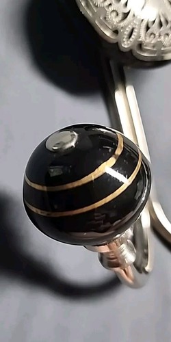 Black Ceramic & Chrome Double Knob Wall Hook w/ Filigree Medallion 5"x 4.5" - Picture 3 of 5