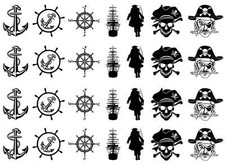 Pirates Ahoy 28 pcs 1 Inch Black Fused Glass Decals