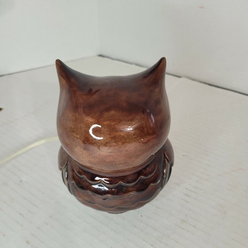 Owl Lamp Ceramic Nightlight MCM orange eyes Brown Groovy Hoot Farm Animal VTG - Picture 4 of 7