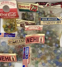 Vintage Marble Lot Coca Cola 7up NEHI Vitro Alox Gladding Vitro Great Collection