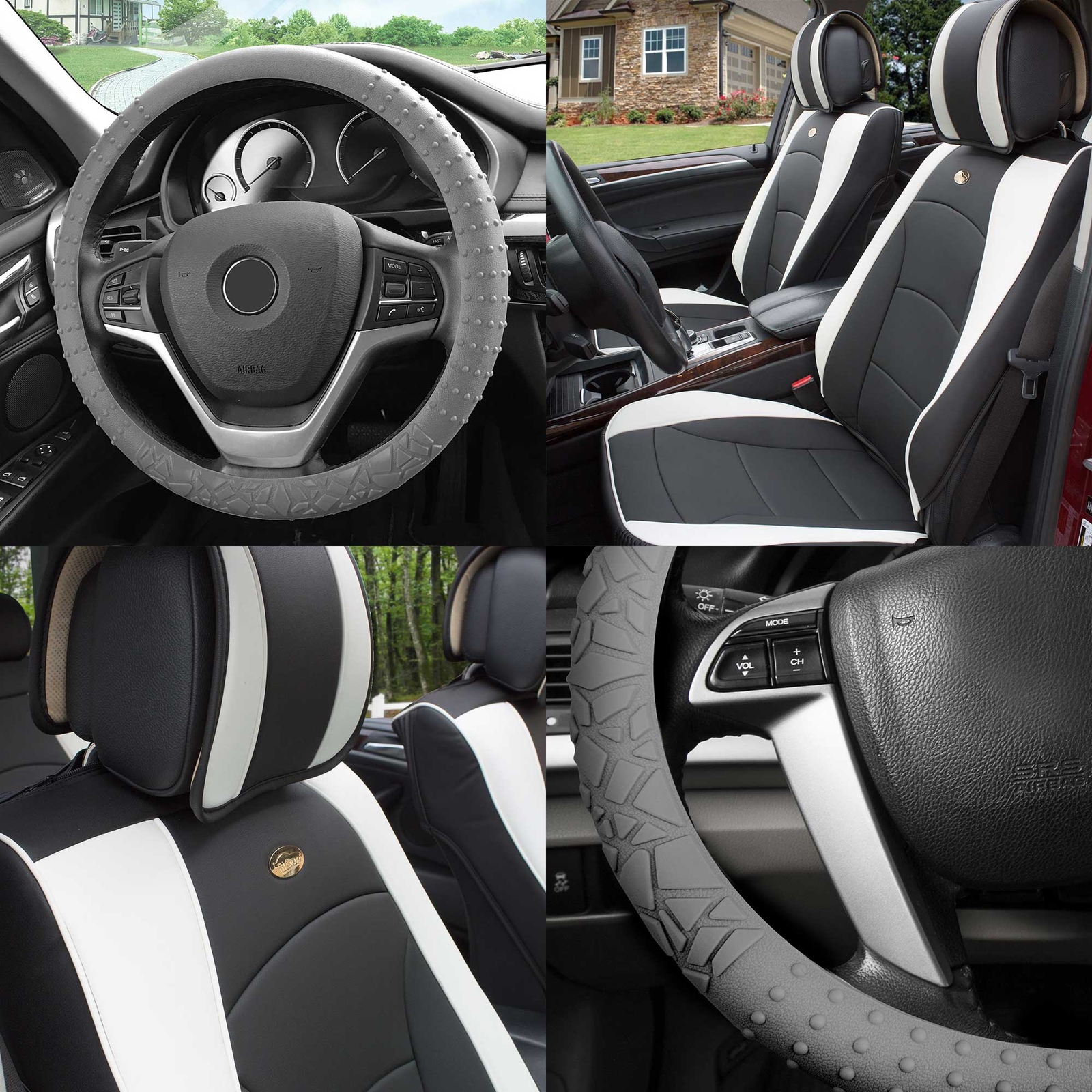 FH Group Universal Fit PU Leather Car Seat Covers for SUV Van w/ Steering Cover
