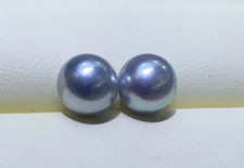 Pair 8-9mm natural south sea genuine silver gray round loose pearl half drilled